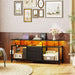 TV Stand with LED Light and Power Outlets, Entertainment Center with Fabric Drawers and Open Shelves, 41.7" TV Cabinet for Tvs up to 45 Inch, Media Console for Living Room, Bedroom, DS03UDBB