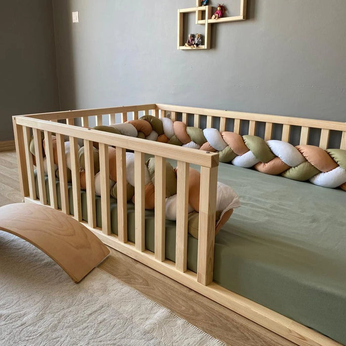 Savannah - Montessori, Toddler Floor Bed, Kids, Handmade, Children’S Furniture, Slats, Wooden, Rails, Entrance, Solid Wood, Natural