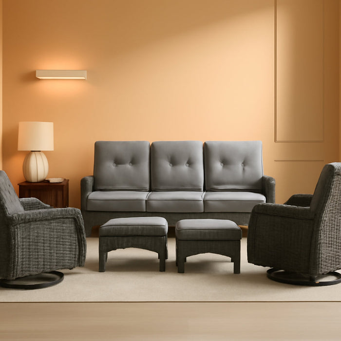 6 Piece Patio Conversation Sets - Wicker Patio Furniture Sets with Outdoor Swivel Rocker Chairs Outdoor Couch Perfect for Deck Patio Backyard, Brown Wicker Grey Cushion