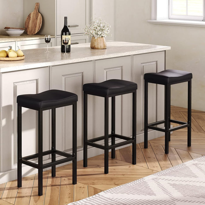 Bar Stools, Set of 2 Bar Chairs, Counter Height Stools, Saddle Stools with Curved Surface, Kitchen Stools, 24.8 Inches, 2.4" Thick Upholstery, for Kitchen, Dining Room, Cafe Black BB10BY01
