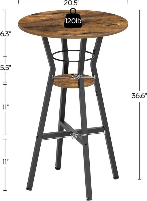 Bar Table, 2-Tier round High Top Table, Pub Table, Home Bar Counter Height Tables, Bistro Tables, for Kitchen, Living Room, Meeting Room, Pub, Rustic Brown and Black BT03BR