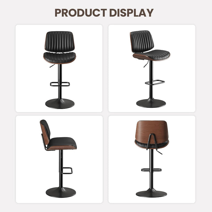 Bar Stools Set of 1, Adjustable Counter Height Bar Chairs 26"-34.5" with Swivel & Footrest, Modern Faux Leather Barstools for Kitchen Island, Dining Room,Pub,Black