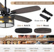 48" Black Farmhouse Ceiling Fan with Light and Remote, Industrial Cage Design, Rustic Flush Mount for Bedroom Living Room, E26 Base, DC Motor, 6-Speed Reversible with Timer, Dual Blades