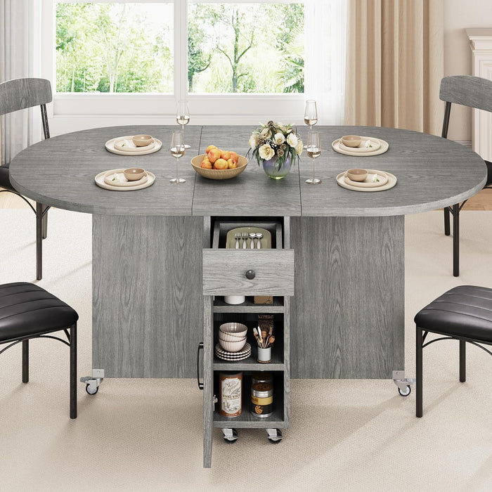 Folding Dining Table for 4 -Foldable Kitchen Dinner Drop Leaf Gateleg Convertible Tables with Storage Drawer and Shelf for Small Spaces Space Saving Kithen Dining Room Furniture (Grey, 51*31.5*30)