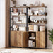 71" Tall Bookshelf with Doors and Adjustable Shelf, Brown | Industrial Display Standing Shelf Rack with 3-Tier Shelves, Bookcase with Protective Rails for Living Room, Office
