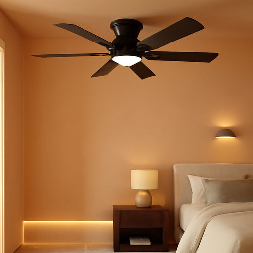 56 Inch Ceiling Fans with Lights, Black Flush Mount Ceiling Fan with Light and Remote/App Control, 3CCT, RGB, Dimmable, Noiseless, Low Profile Ceiling Fan for Bedroom, Patio, Indoor/Outdoor Use
