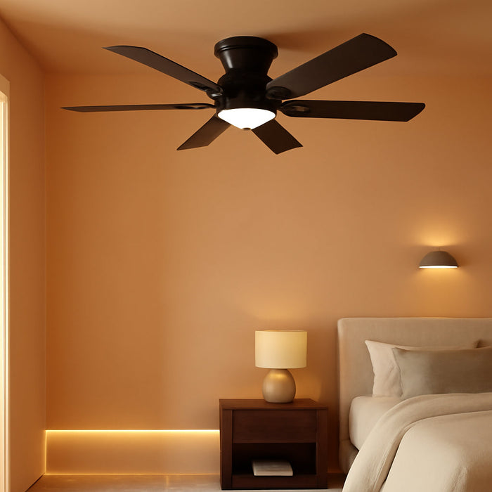 56 Inch Ceiling Fans with Lights, Black Flush Mount Ceiling Fan with Light and Remote/App Control, 3CCT, RGB, Dimmable, Noiseless, Low Profile Ceiling Fan for Bedroom, Patio, Indoor/Outdoor Use