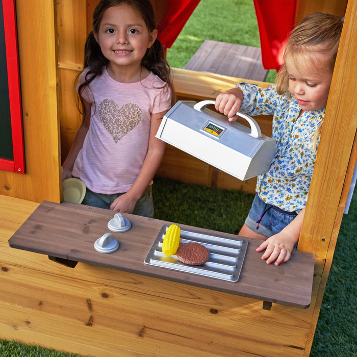 Modern Outdoor Wooden Playhouse with Picnic Table