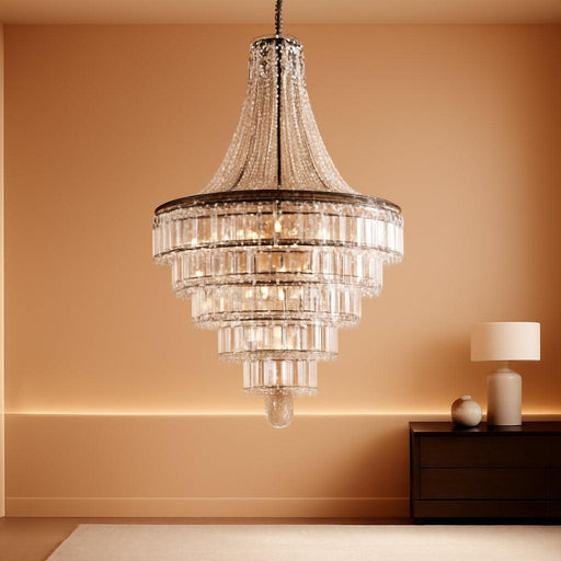 French Empire Crystal Chandelier Modern Farmhouse Chandelier Ceiling Light for Foyer Entryway High Ceiling, Vintage Antique Bronze Chandelier Light Fixture for Dining Living Room 28" W X 48" H