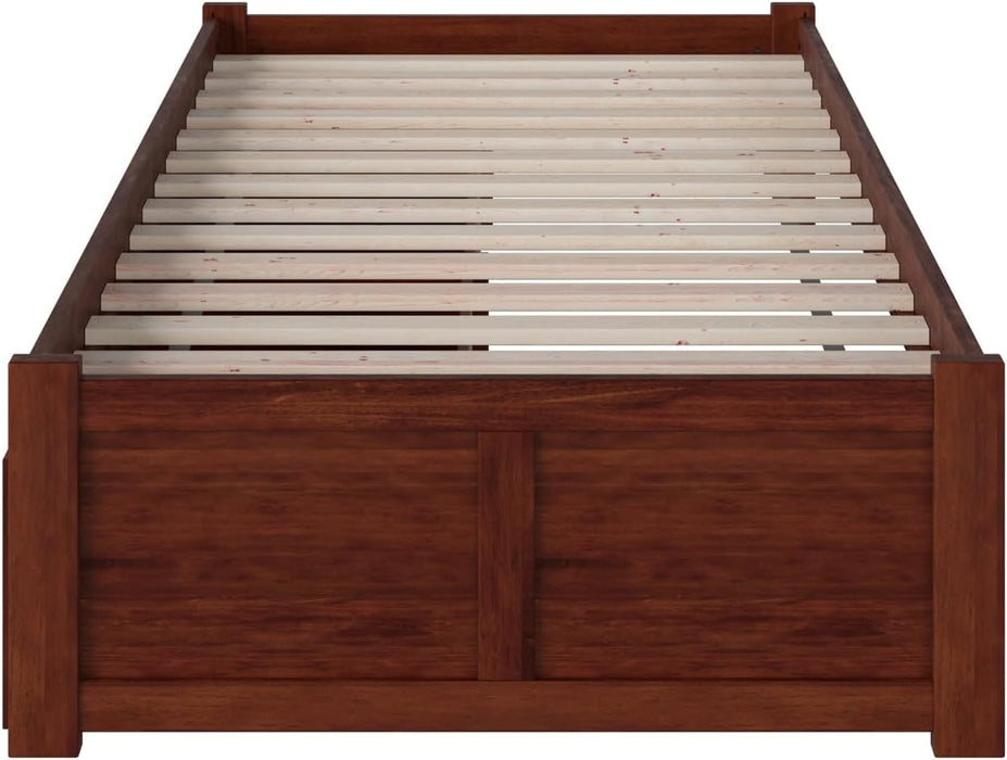 Concord Twin XL Size Platform Bed with Footboard & Storage Drawers in Walnut