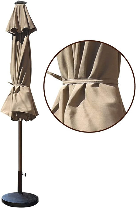 USA 10-Year-Non-Fading 9Ft Market Patio Umbrella, Commercial Grade Table Sun Umbrella with 80 Solar LED Lights, Crank Open, Windproof & UPF 50+ UV Protection for Garden, Deck, Pool, Backyard, Heather Beige