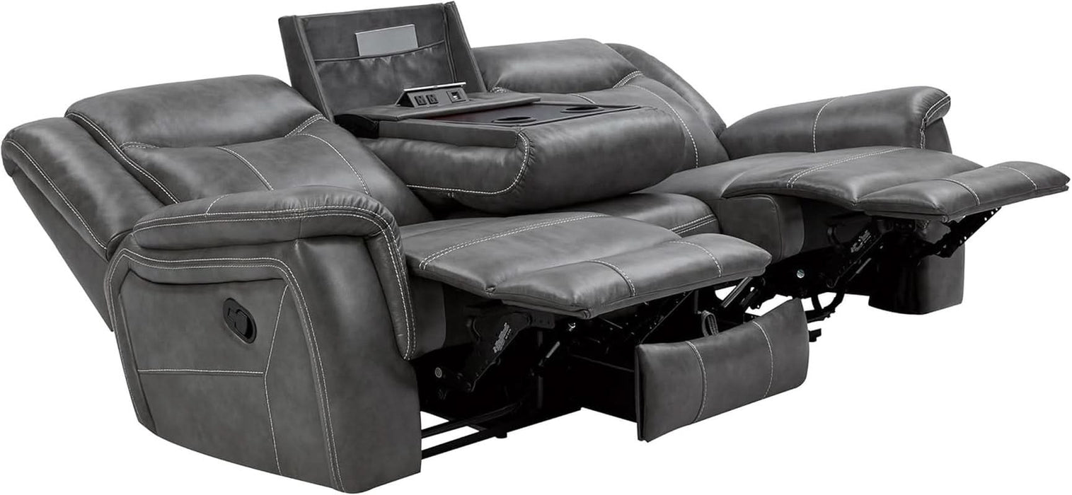 Coaster Home Furnishings - Conrad - Fabric - Upholstered Motion Reclining Sofa with Power Outlet, Padded Headrests and Wall Hugger Design - Living Room - Grey - 650354