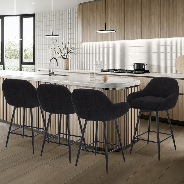 Modern Swivel Bar Stools Set of 2, 26" Counter Height Bar Stools for Kitchen Island, Upholstered Sherpa Fabric Barstools Island Chairs with Backs and Metal Legs, Black