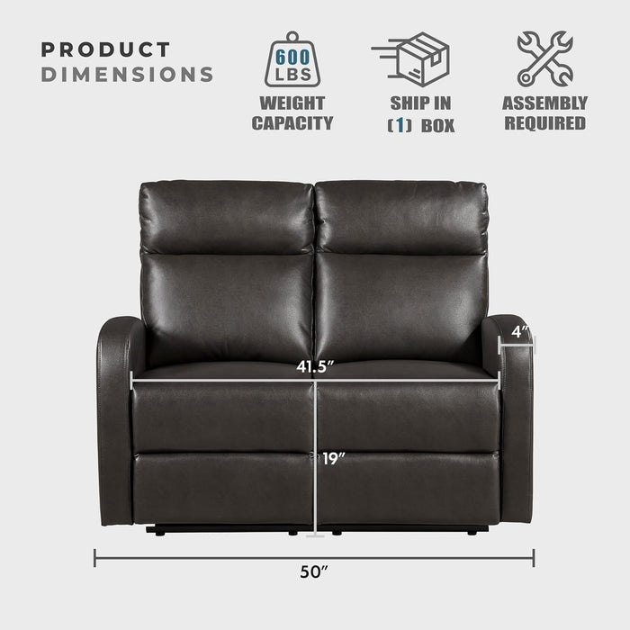 Manual Reclining Loveseat, Faux Leather Loveseat Recliner, Wall Hugger, Track Arms, Magazine Pockets, Manual Dual Recliners for Living Room/Office/Apartment, Easy Assembly, Espresso