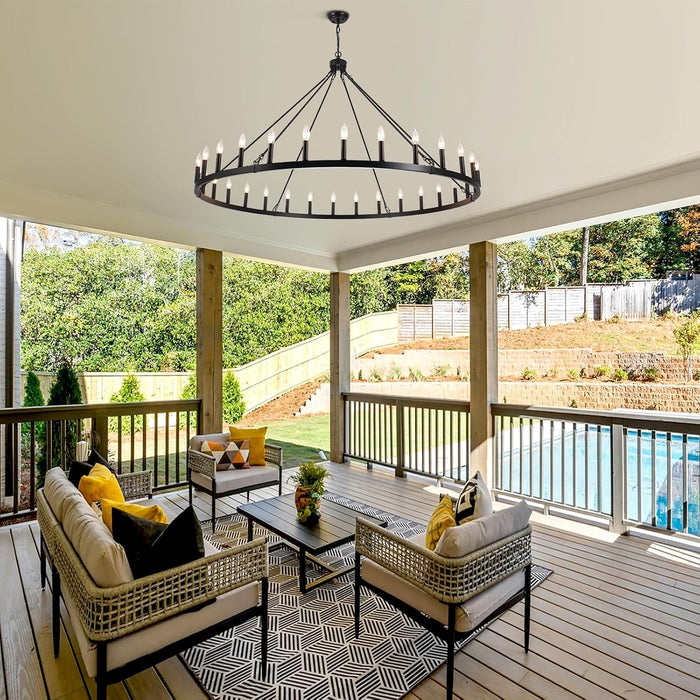 30 Lights Black Extra Large Wagon Wheel Chandelier, 60 Inch Farmhouse Industrial Ceiling Light Fixture for High Ceiling Outdoor Porch Living Dining Room Foyer Entryway, E12