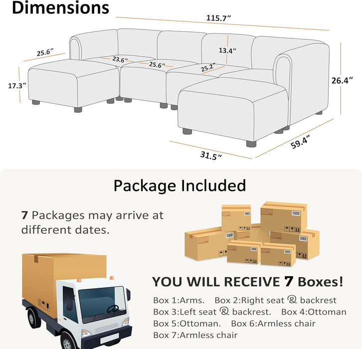 Oversized Modular Sectional Sofa with Chaise