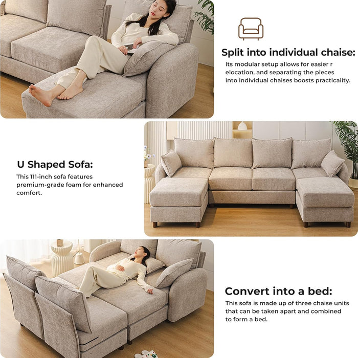 EightySixInchLength L Shaped Elegant Sectional Sofa Khaki