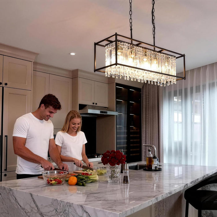 35.4 Inch Black Crystal Pendant Chandelier Dimmable