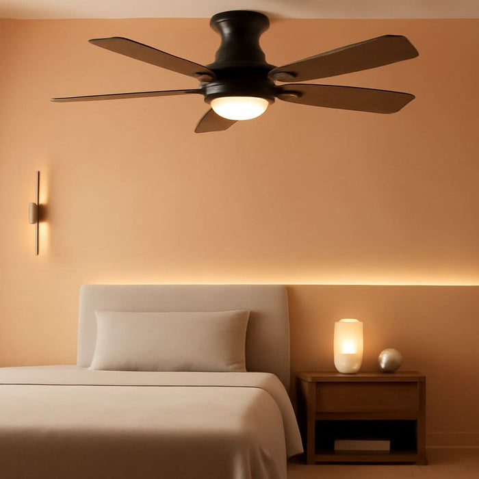 Ceiling Fans with Lights, 52 Inch Low Profile Ceiling Fan with Light and Remote Control, Flush Mount, DC Reversible Motor, Noiseless, Brown 6 Speeds Ceiling Fan for Bedroom