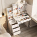 Vanity Desk with Mirror and Lights,Makeup Vanity with 6 Drawers and Shelves,Dressing Table with Power Outlet,Makeup Desk with Led Lighted Mirror in 3 Colors,For Bedroom,White