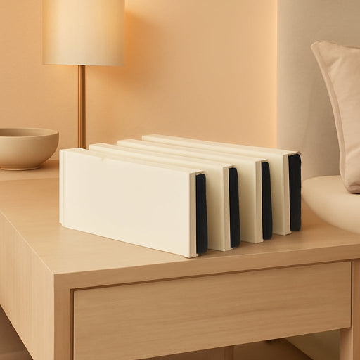 4 Pack Drawer Dividers Plastic 4" High, 11-17" Adjustable Drawer Organizers for Clothes, Expandable Dresser Separators in Bedroom/Bathroom/Kitchen/Office Organization and Storage, Beige