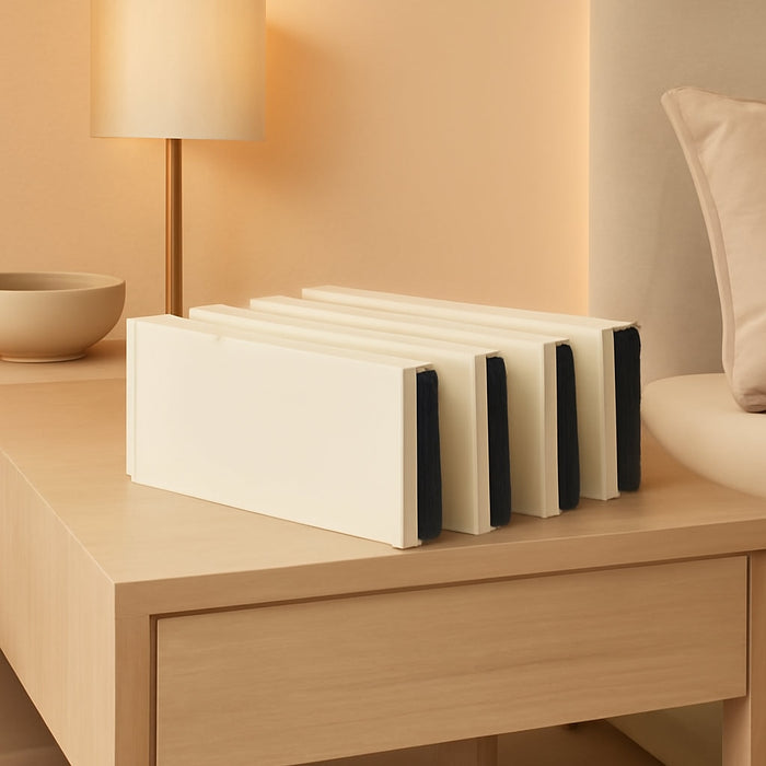 4 Pack Drawer Dividers Plastic 4" High, 11-17" Adjustable Drawer Organizers for Clothes, Expandable Dresser Separators in Bedroom/Bathroom/Kitchen/Office Organization and Storage, Beige