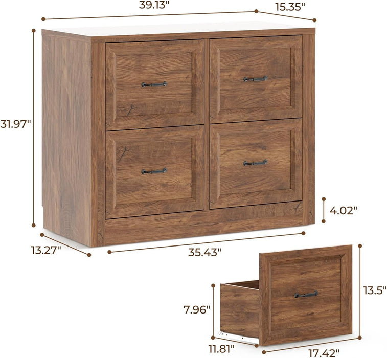 Four Drawer Filing Cabinet Distressed Oak StorageUnit