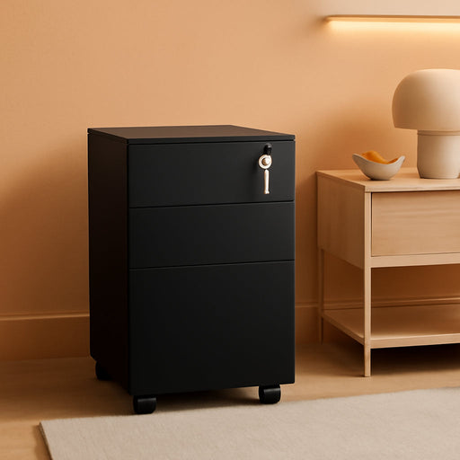 3 Drawer File Cabinet with Lock, Fully Assembled except Casters