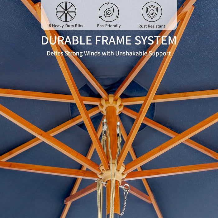 9FT/10FT Bamboo Patio Umbrella, UPF50+ Outdoor Table Umbrella