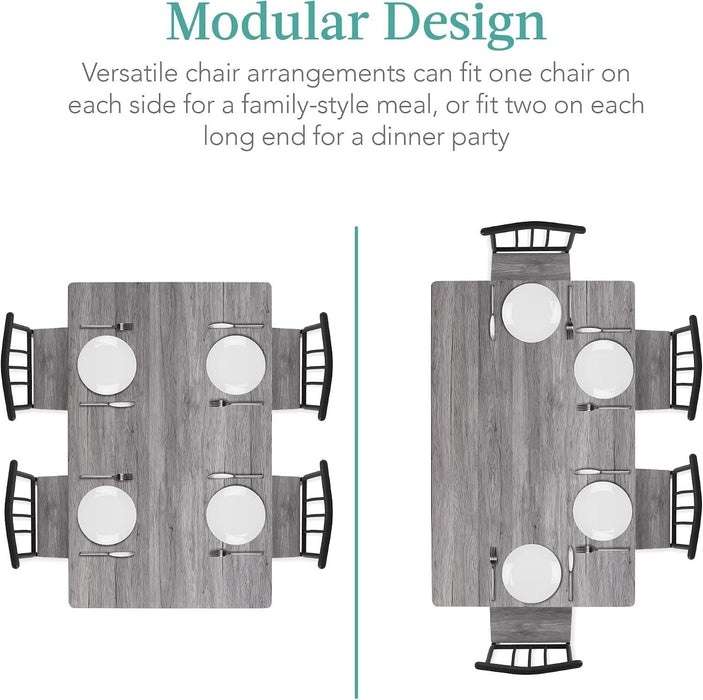 5-Piece Metal and Wood Indoor Modern Rectangular Dining Table Furniture Set for Kitchen, Dining Room, Dinette, Breakfast Nook W/ 4 Chairs - Gray