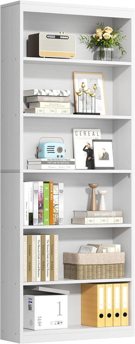 6-Tier Open Bookshelf, Modern Wood Bookcase, White | 71" Tall Floor Standing Bookcase, Wood Display Storage Shelf for Home Office Living Room