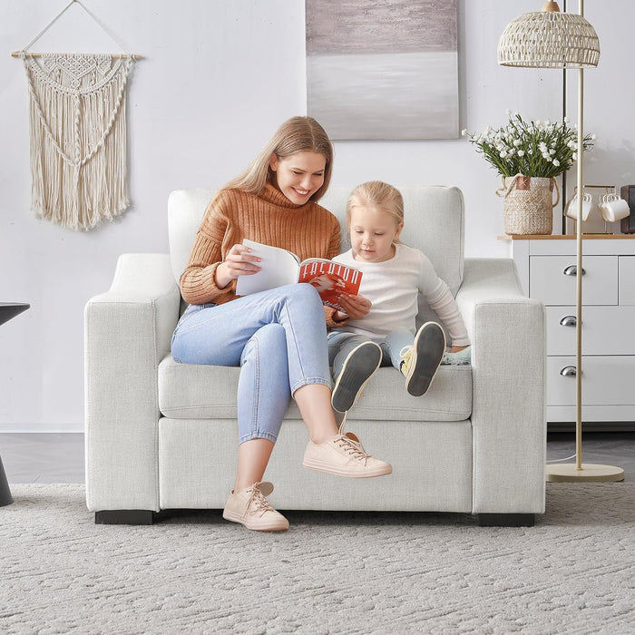 47" W Oversized Accent Chair Set of 2, Linen Fabric Modern Armchair, Washable Covers, Comfy Upholstered Large Chair Armchair Sofa Chair Reading Chair for Living Room Bedroom Office, Ivory