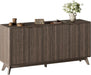 59'' Sideboard Buffet Storage Cabinet with Metal Handle, Fluted Cabinet with Rounded Corners, Modern Buffet Table Accent with 4 Doors for Coffee Bar, Console Table,Walnut