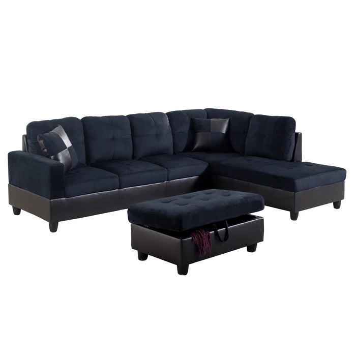 Lint&Pvc Sectional Sofa Couch Sectional Couch, L Shaped Sectional Sofa, Modern Living Room Furniture Sets, Dark Blue and Brown(No Ottoman)