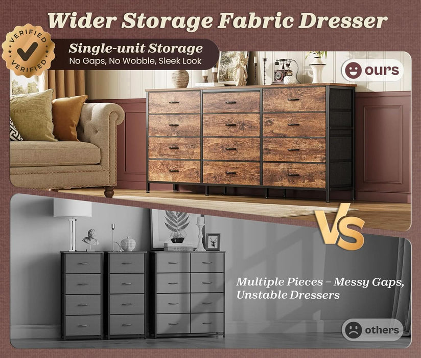 63Inch Dresser With Premium Fabric Drawers RusticBrown 63Inch Dresser With Premium Fabric Drawers RusticBrown