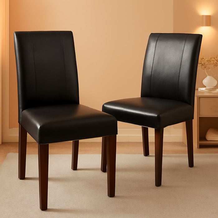 Urban Style Solid Wood Leatherette Padded Parson Chair, Black, Set of 2