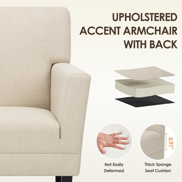 Accent Chair Set of 2 for Living Room, Modern Upholstered Fabric Accent Armchair with Back, Soft Single Sofa Chair with Arms for Bedroom/Office/Reception Room, Oatmeal