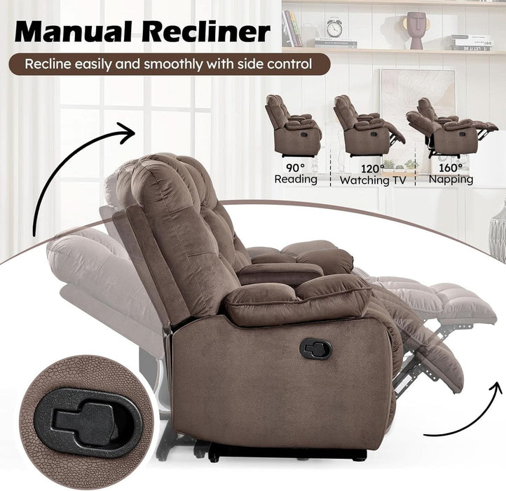 3 Seat Manual Reclining Sofa, Soft Fabric Recliner Couch with Padded Headrest and Armrests, 85" Wide Overstuffed 3-Seater Recliner Couches for Living Room, Brown