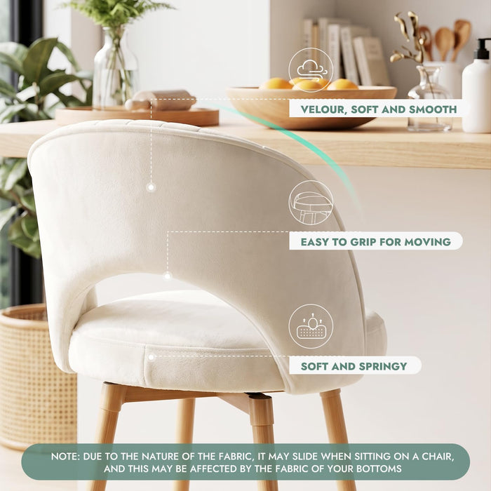 Swivel Bar Stools Set of 2, Counter Height Barstools for Kitchen Island, 26" Seat Height Bar Chairs for Dining Room, Velvet Upholstered Bar Stool with Back and Footrest, White