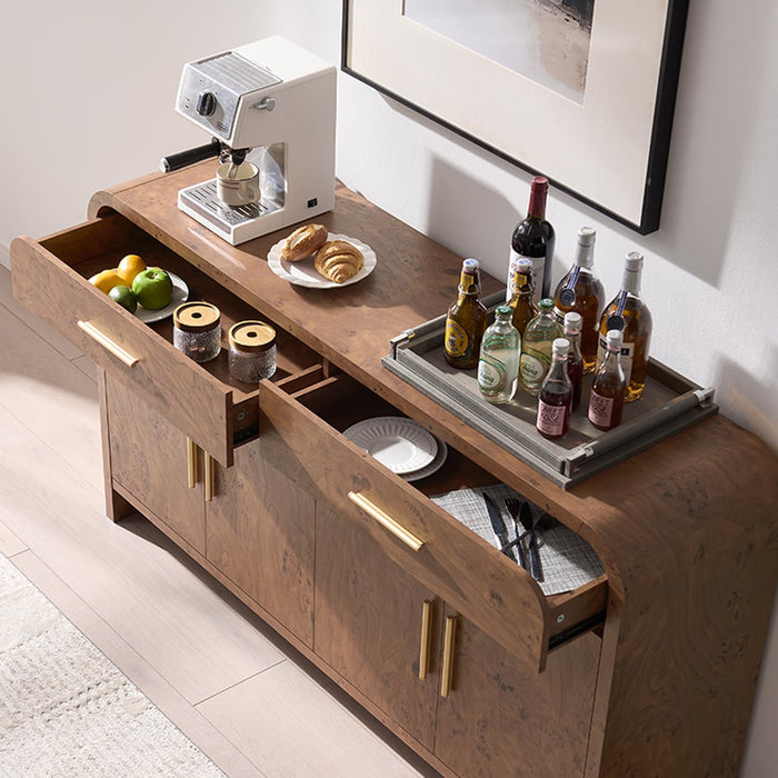 59" Sideboard Buffet Cabinet with Storage, 4 Doors Cabinet, Dark Burl