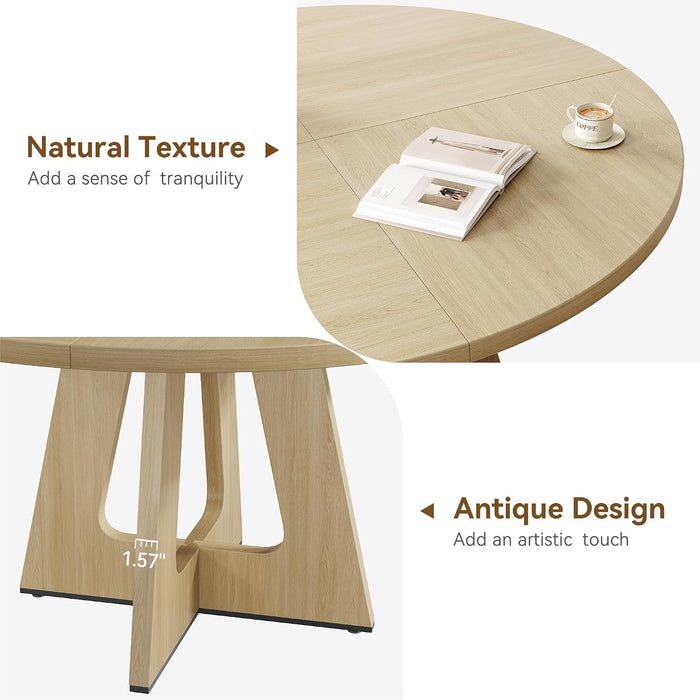 47 Inch round Dining Table for 4-6 People, Circle Dinner Table with Wooden Cross Pedestal Base, Farmhouse Kitchen Furniture for Dining Room, Living Room, Kitchen (Table Only) -Burlywood