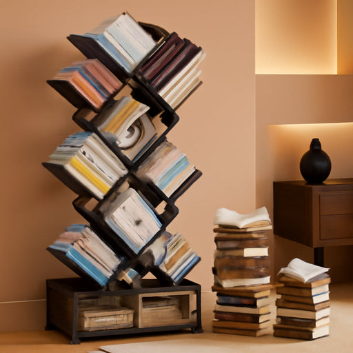 Folding Bookshelf,9 Tier Tree Bookshelf with Storage Cabinet,Stylish Design Metal Bookshelf for Display of Cds,Books in Living Room,Home Office,Tall Floor Standing Book Organizer for Bedroom