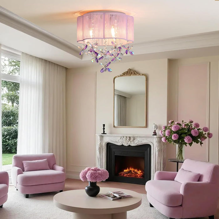 Pink 13Inch Light Chandelier With Handmade Lampshade