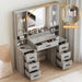 Vanity Desk with Mirror and Lights, Makeup Vanity with 7 Drawers, 2 Glass Door Cabinets, Charging Station, Adjustable Shelves, RGB Lighting, Holder