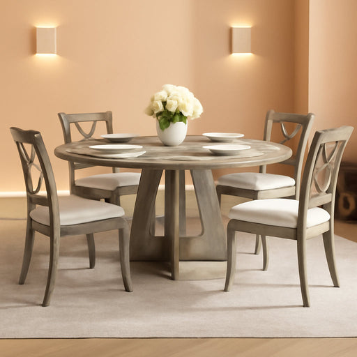 47 in round Large Dining Table Set for 4 to 6, Farmhouse Dinner Table with Wooden Top and Legs for Home Dining Room or Living Room - Grey(No Chairs)