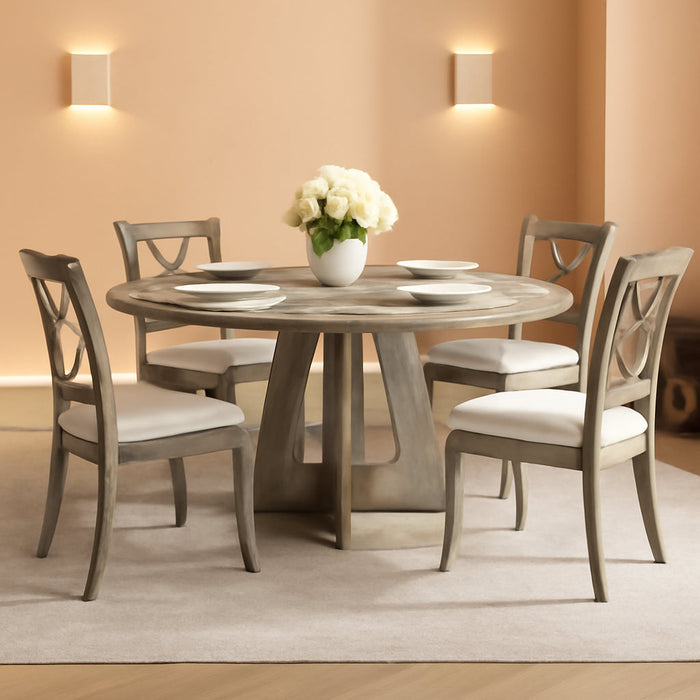 47 in round Large Dining Table Set for 4 to 6, Farmhouse Dinner Table with Wooden Top and Legs for Home Dining Room or Living Room - Grey(No Chairs)