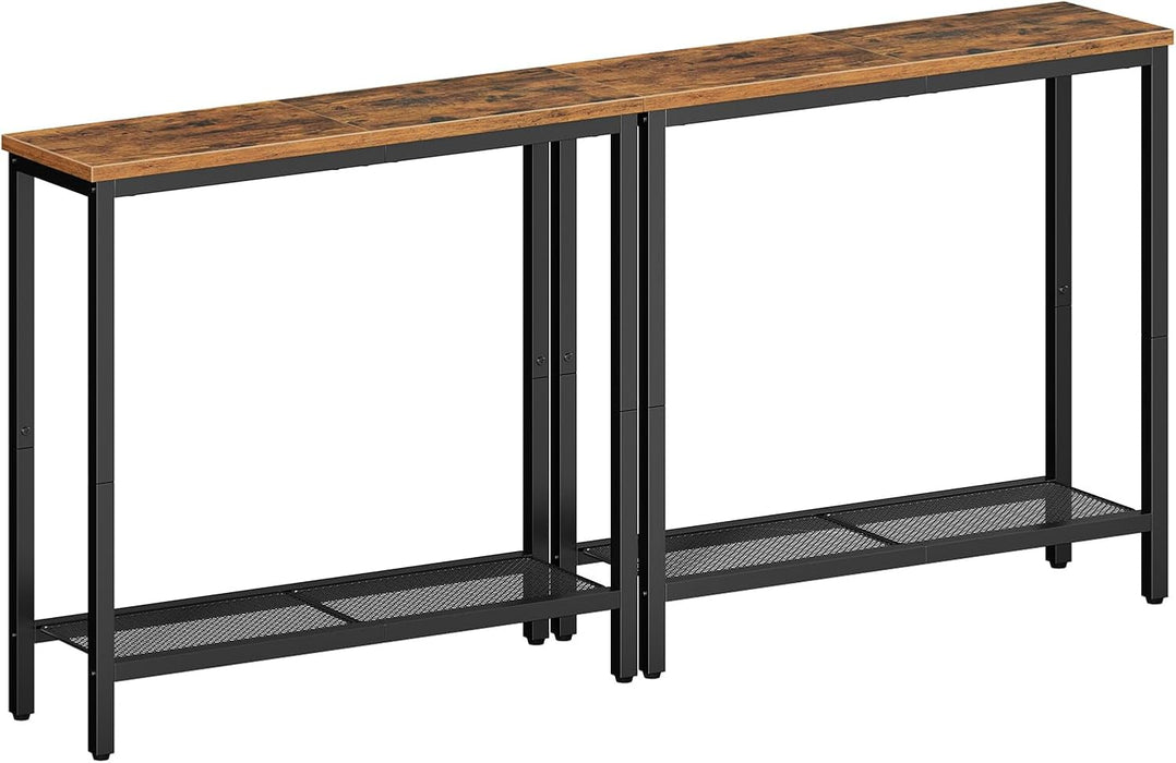 29.5" Narrow Console Table, Set of 2, Small Entryway Table with Shelf, 2 Tier Thin Sofa Table, behind Couch Table, Side Table, for Hallway, Living Room, Rustic Brown and Black BF74XGP201