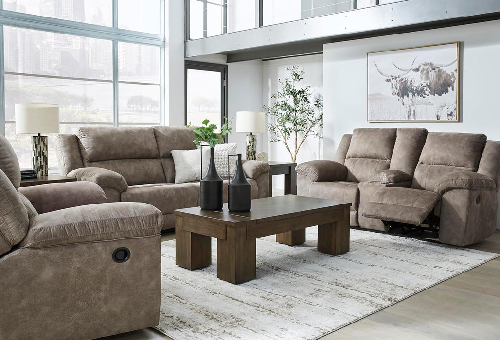 Laresview Contemporary Faux Leather Manual Double Reclining Loveseat with Console, Storage and Cup Holders, Gray