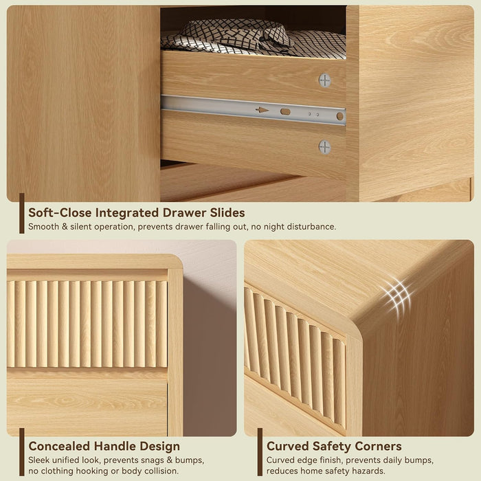 Fluted 4 Drawer Dresser for Bedroom, 40” Tall Modern Dresser & Chest of Drawers with Curved Profile Design, Wood Mid Century Dressers for Bedroom, Living Room, Oak