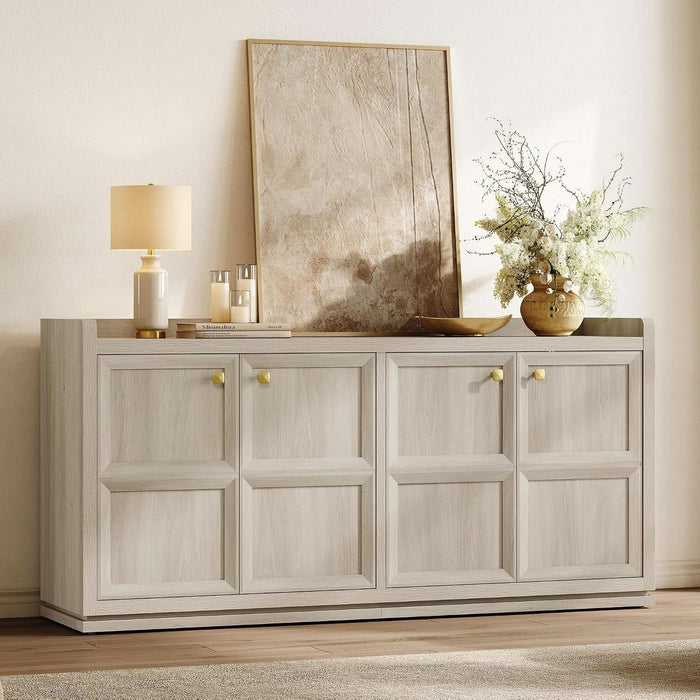 61.7" 4-Door Buffet Sideboard Cabinet Living Room, Grey White Oak